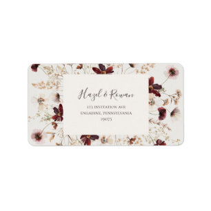 Copper Burgundy Wildflower   Beige Return Address Label