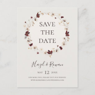 Copper Burgundy Wildflower   Beige Save The Date  Invitation Postcard