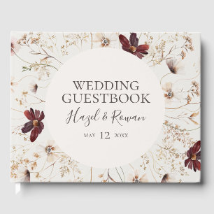 Copper Burgundy Wildflower   Beige Wedding Guest Book