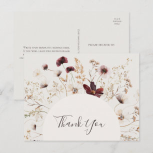 Copper Burgundy Wildflower Beige Wedding Thank You Postcard