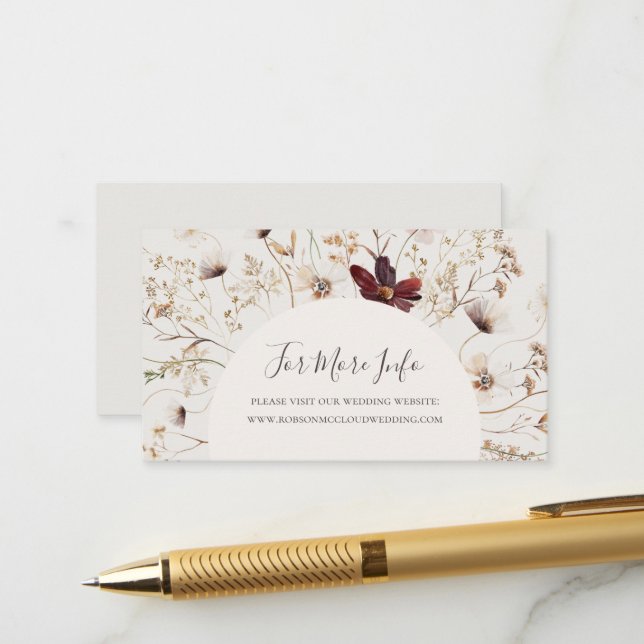 Copper Burgundy Wildflower | Beige Wedding Website Enclosure Card (Front/Back In Situ)