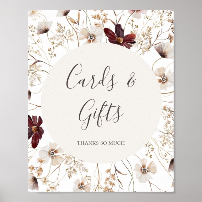 Copper Burgundy Wildflower | Cards and Gifts Sign (Front)