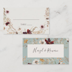Copper Burgundy Wildflower   Teal Flat Wedding Place Card