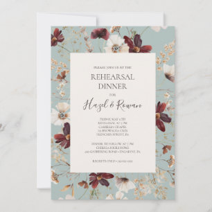 Copper Burgundy Wildflower   Teal Rehearsal Dinner Invitation