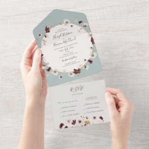 Copper Burgundy Wildflower   Teal Seal and Send All In One Invitation