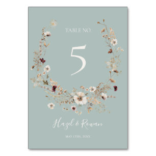 Copper Burgundy Wildflower Teal Table Number