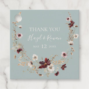 Copper Burgundy Wildflower   Teal Thank You Favour Tags