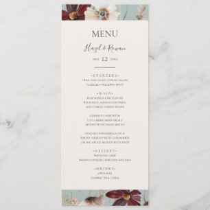 Copper Burgundy Wildflower   Teal Wedding Dinner Menu