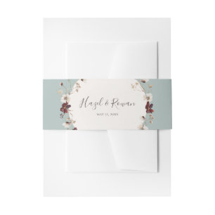 Copper Burgundy Wildflower Teal Wedding Invitation Belly Band