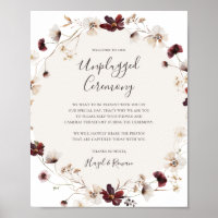 Copper Burgundy Wildflower Unplugged Ceremony Sign