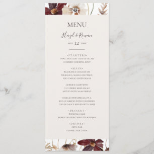 Copper Burgundy Wildflower Wedding Dinner Menu
