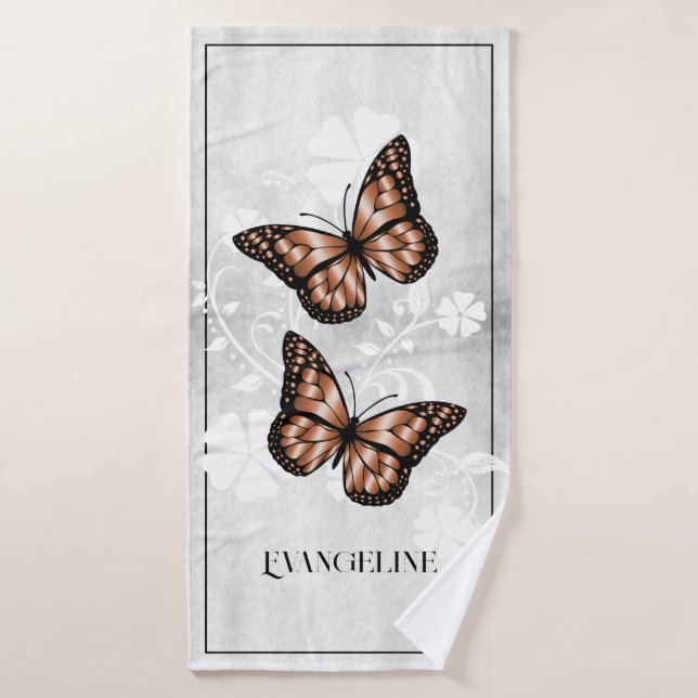 Copper Butterfly Floral Bath Towel Set (Bath Towel)