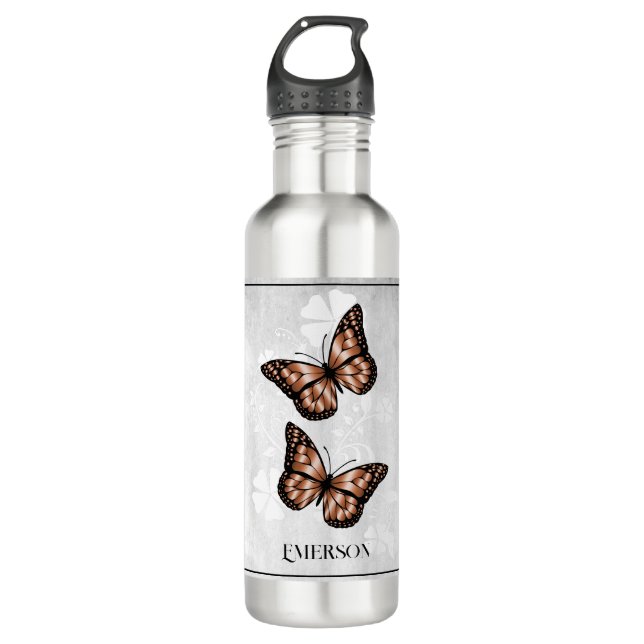 Copper Butterfly Floral Personalized 710 Ml Water Bottle (Front)