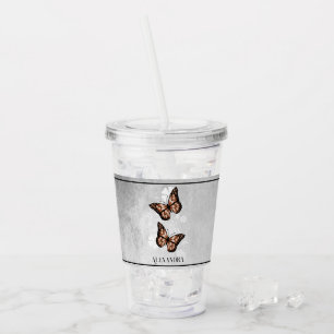 Copper Butterfly Floral Personalized Acrylic Tumbler