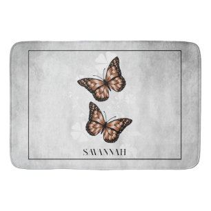 Copper Butterfly Floral Personalized Bath Mat
