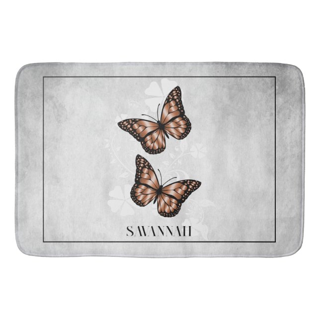 Copper Butterfly Floral Personalized Bath Mat (Front)