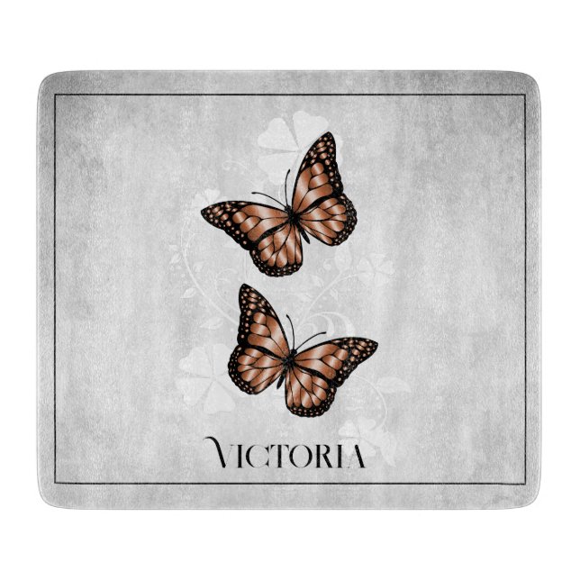 Copper Butterfly Floral Personalized Cutting Board (Front)