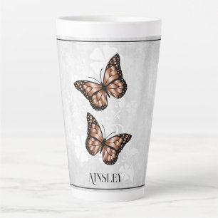 Copper Butterfly Floral Personalized Latte Mug