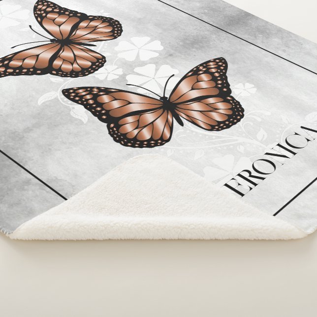 Copper Butterfly Floral Personalized Sherpa Blanket (3/4)