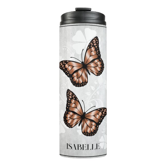 Copper Butterfly Floral Personalized Thermal Tumbler (Front)