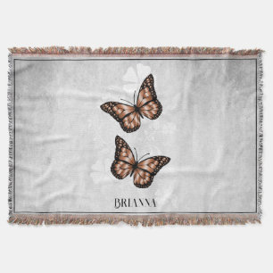 Copper Butterfly Floral Personalized Throw Blanket