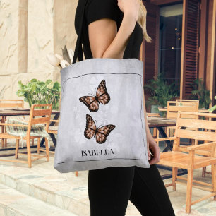 Copper Butterfly Floral Personalized Tote Bag