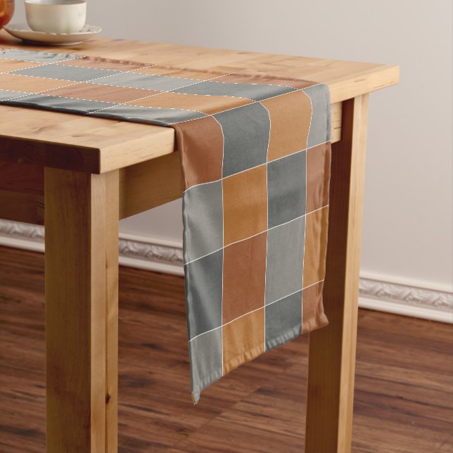Copper Caramel and Grey Squares Medium Table Runner (In Situ)