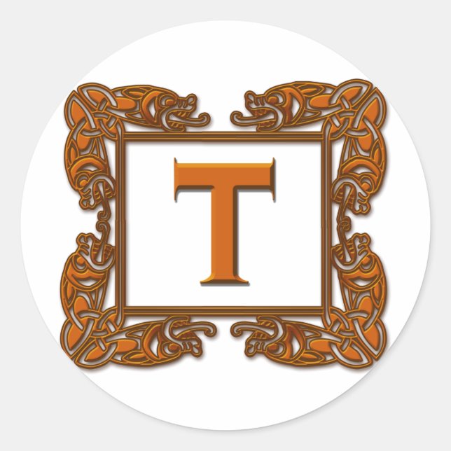 Copper Celtic Monogram Sticker Envelope Seal (Front)