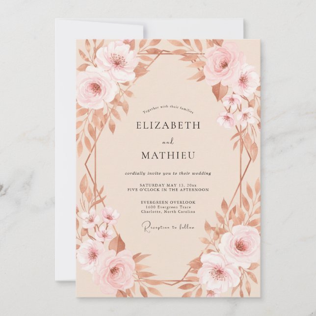 Copper Champagne Petal Wedding Invitation (Front)