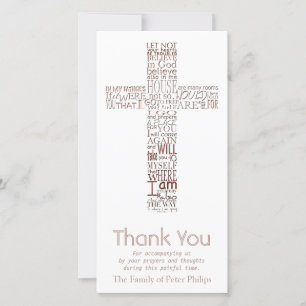 Copper Christian Cross John 14  Sympathy Thank You Card