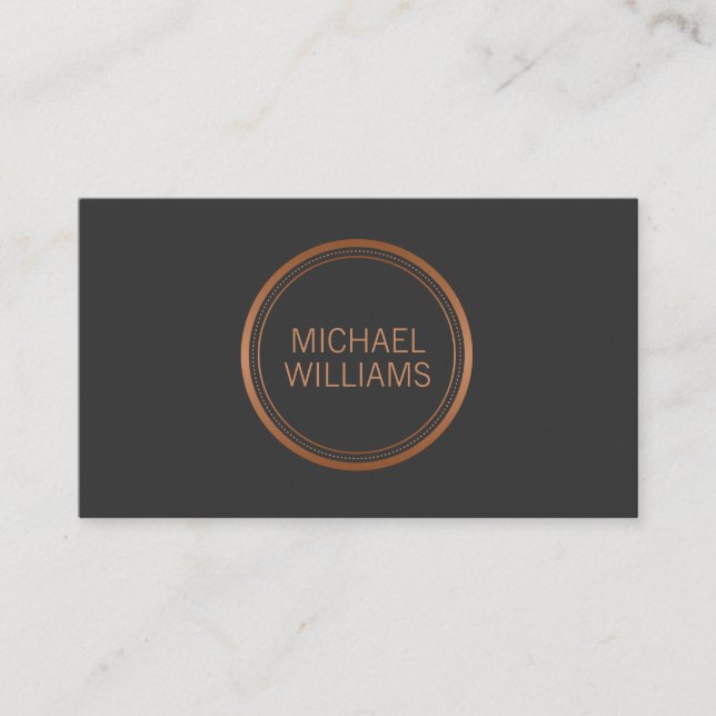 Copper Circle Logo with Your Name on Dk Grey Business Card (Front)