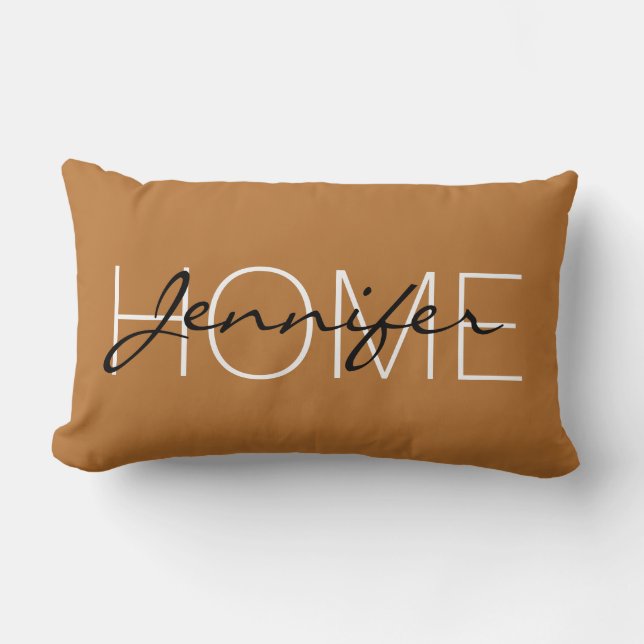 Copper colour home monogram lumbar pillow (Front)