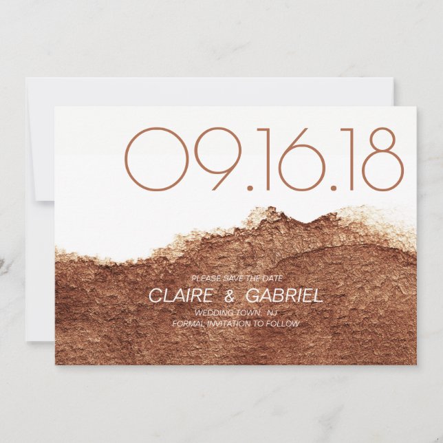 Copper colour modern simple wedding save the date (Front)