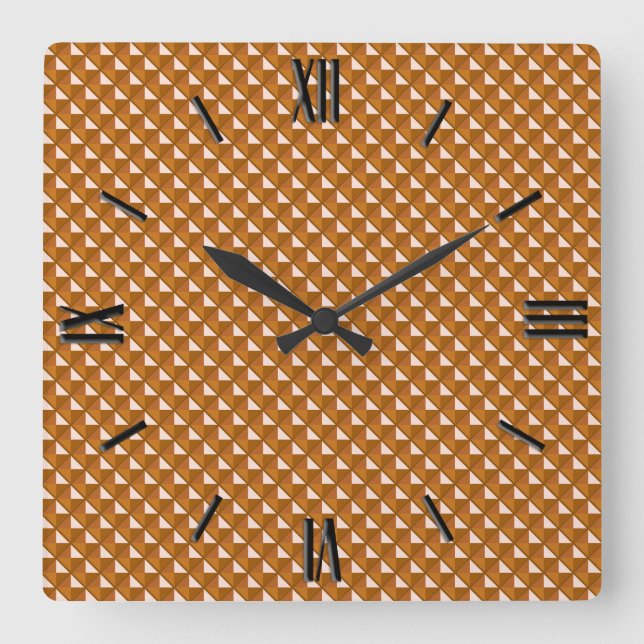 copper coloured, metallic look, studded grid square wall clock (Front)