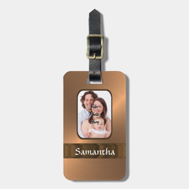 Copper coloured photo template luggage tag (Front Vertical)