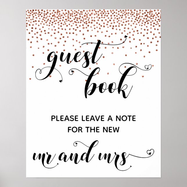 Copper Confetti Hearts Guest Book Reception Sign (Front)