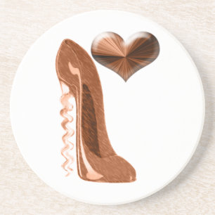 Copper Corkscrew Heel Stiletto Shoe and Heart Coas Coaster