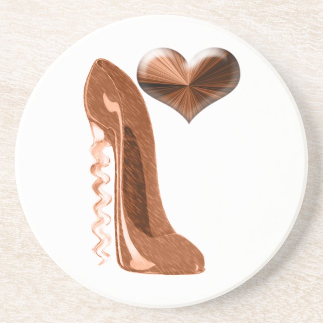 Copper Corkscrew Heel Stiletto Shoe and Heart Coas Coaster (Front)