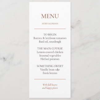 Copper Course Editable Wedding Dinner Menu Card