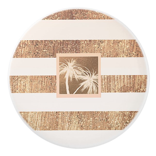 Copper & Cream Tropical Palm Trees Modern Chic Ceramic Knob (Front)