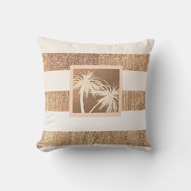 Copper & Cream Tropical Palm Trees Modern Chic Throw Pillow (Front)
