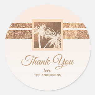 Copper & Cream Tropical Palm Trees Modern Wedding Classic Round Sticker