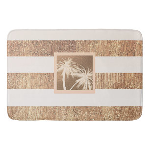Copper & Cream Tropical Palm Trees Sparkle Chic Bath Mat