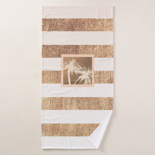 Copper & Cream Tropical Palm Trees Sparkle Chic Bath Towel Set
