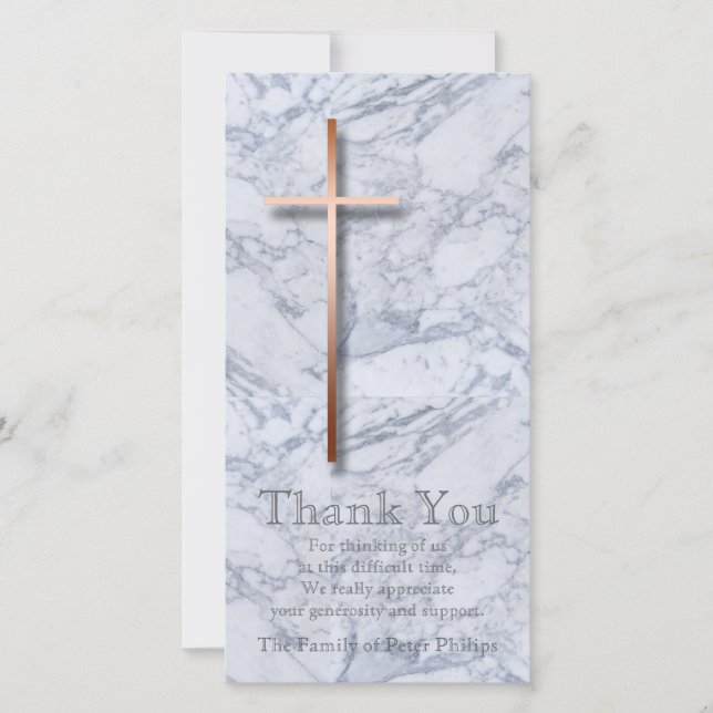 Copper Cross Marble 1 Sympathy Thank You Card (Front)
