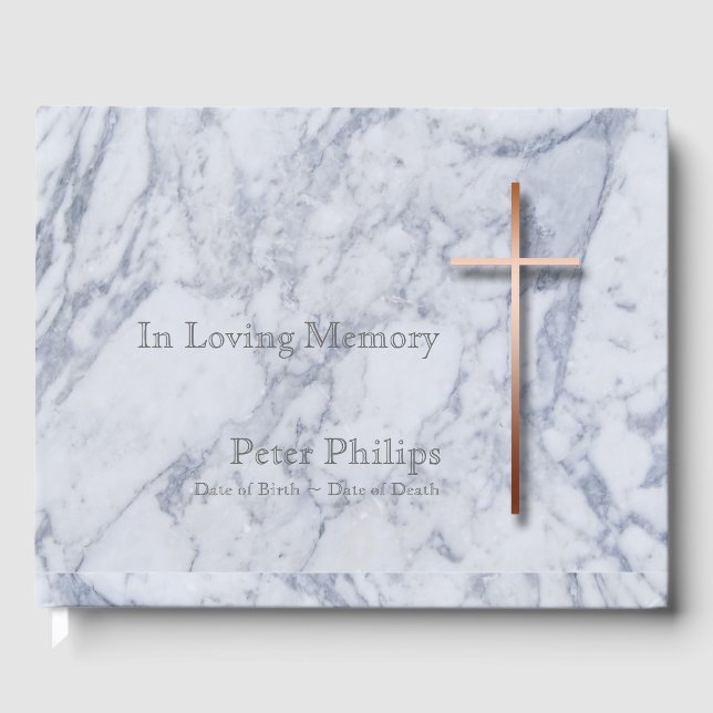 Copper Cross Marble Funeral Memorial Guest Book (Front)