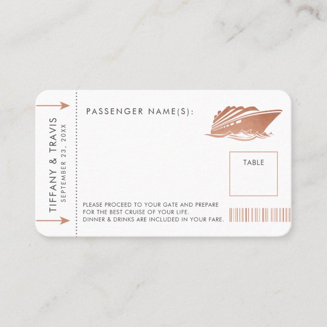 Copper Cruise Boarding Ticket Place Escort Card (Front)