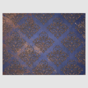 Copper Damask on Purple Blue Decoupage Tissue Paper