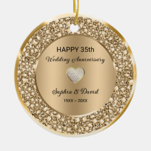 Copper Diamonds Wedding Anniversary Ceramic Ornament