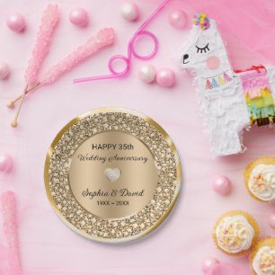 Copper Diamonds Wedding Anniversary  Paper Plate